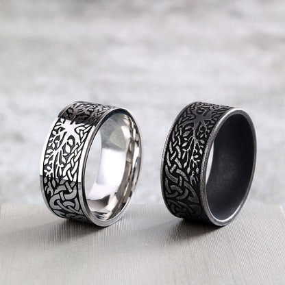 Vintage Solid Stainless Steel Celtic Knot Tree of Life Wide Band Ring for Men