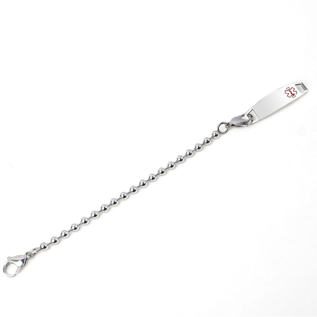 Silver Stainless Steel Round Ball Chain Bracelet for Men, Medical Curved Tag with Lobster Clasp Wrist Chain