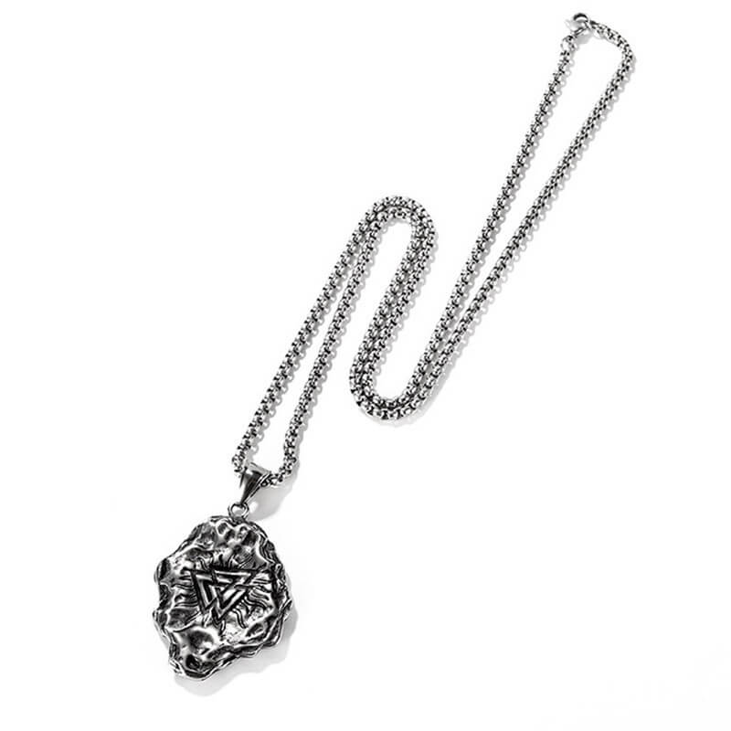 Men's Steel Irregular Meteorite Surface Nordic Viking Rune Pendant Necklace