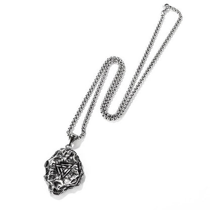 Men's Steel Irregular Meteorite Surface Nordic Viking Rune Pendant Necklace