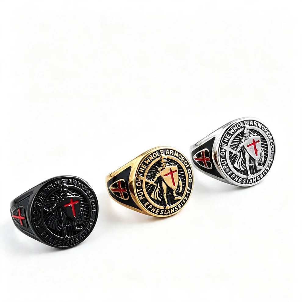 Vintage Solid Stainless Steel Medieval Templar Crusader Knight Cross Signet Ring for Men