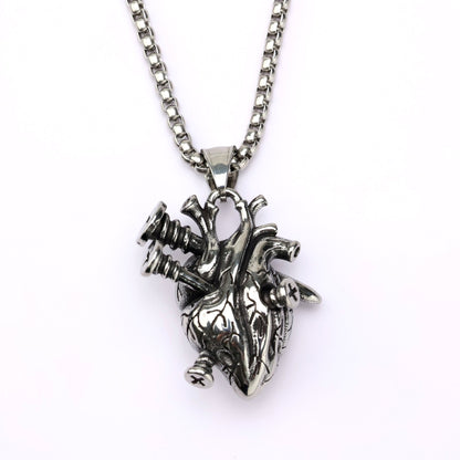 Vintage Stainless Steel Men's Screw Heart Pendant Necklace