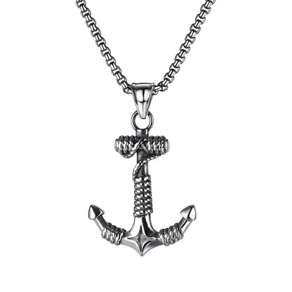 Men's Steel Rope Wrapped Anchor Pendant Necklace