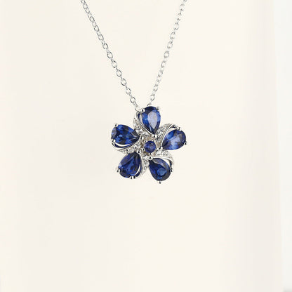 Women's Sterling Silver Five-leaf Clover Shape Pendant with Pear Brilliant Cut Sapphire