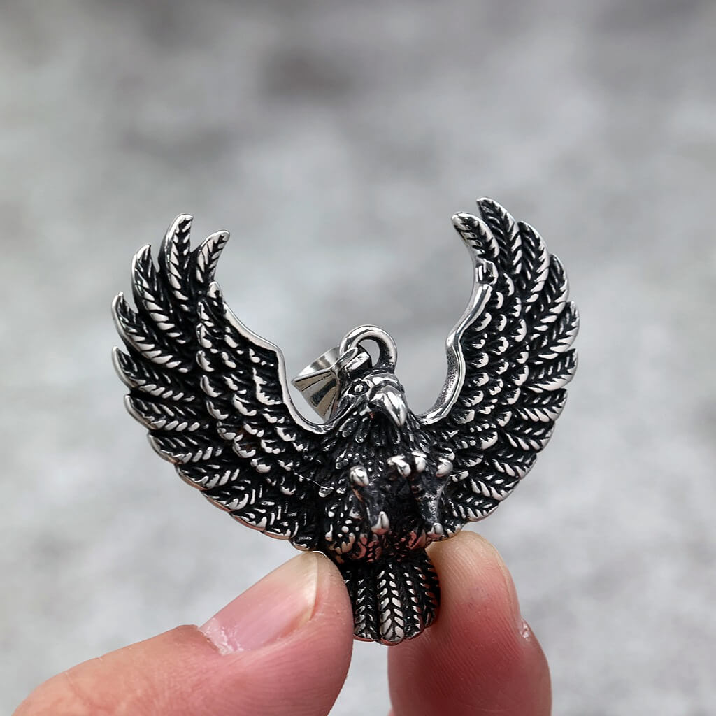 Men's Steel Spread Wings Eagle Pendant Necklace