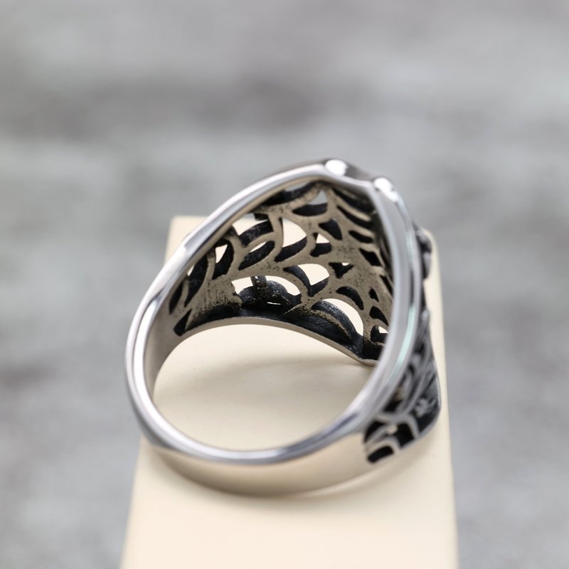 Vintage Solid Stainless Steel Hollow Spider Web Ring for Men