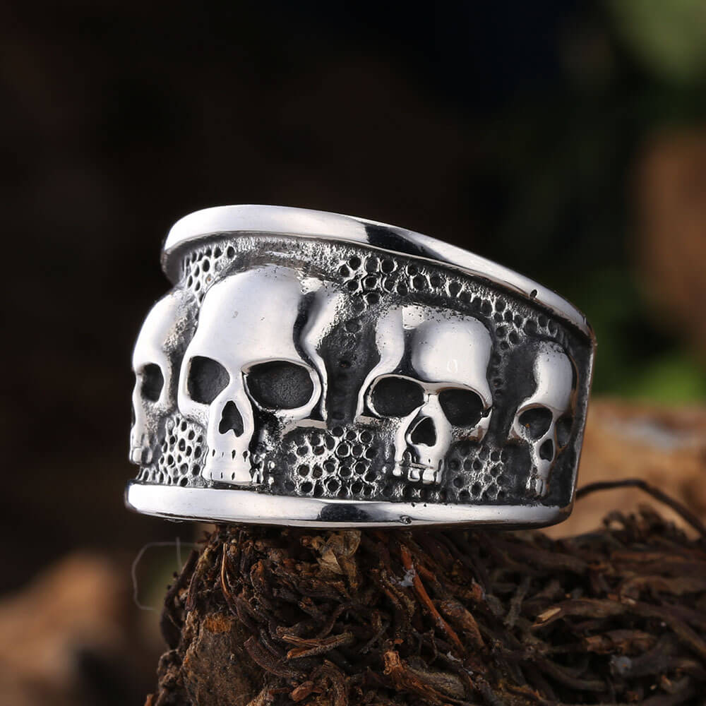 Vintage Solid Stainless Steel Gothic Skull Ring for Men