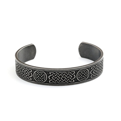 Men's Vintage Distressed Stainless Steel Cuff Bracelet, Nordic Viking Pirate Celtic Knot Open C Bangle