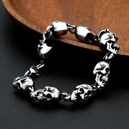 Men's Fashion Skull Stainless Steel Bracelet, Halloween Unique Personality Trendy Wrist Jewelry Accessory