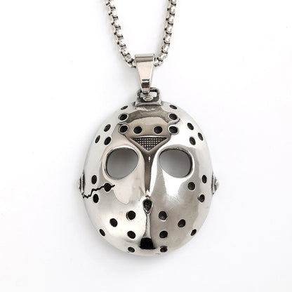 Vintage Stainless Steel Men's Jason Mask Pendant Necklace