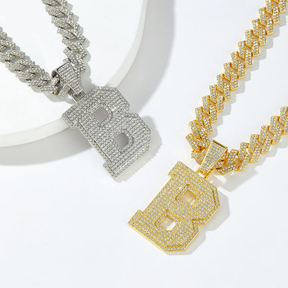 Hip-Hop Zircon-Encrusted Oversized English Letter Pendant Necklace