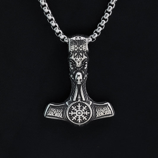 Vintage Stainless Steel Viking Pendant Necklace for Men