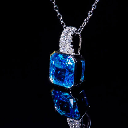 Women's Sterling Silver Bezel Setting Octagon Shape Blue Sapphire Pendant