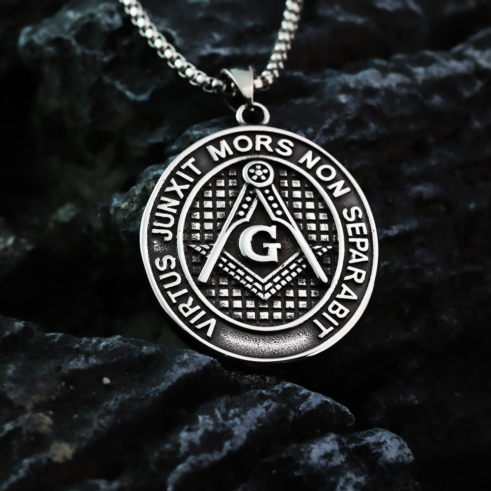 Mens Steel Double Sided Pendant Necklace