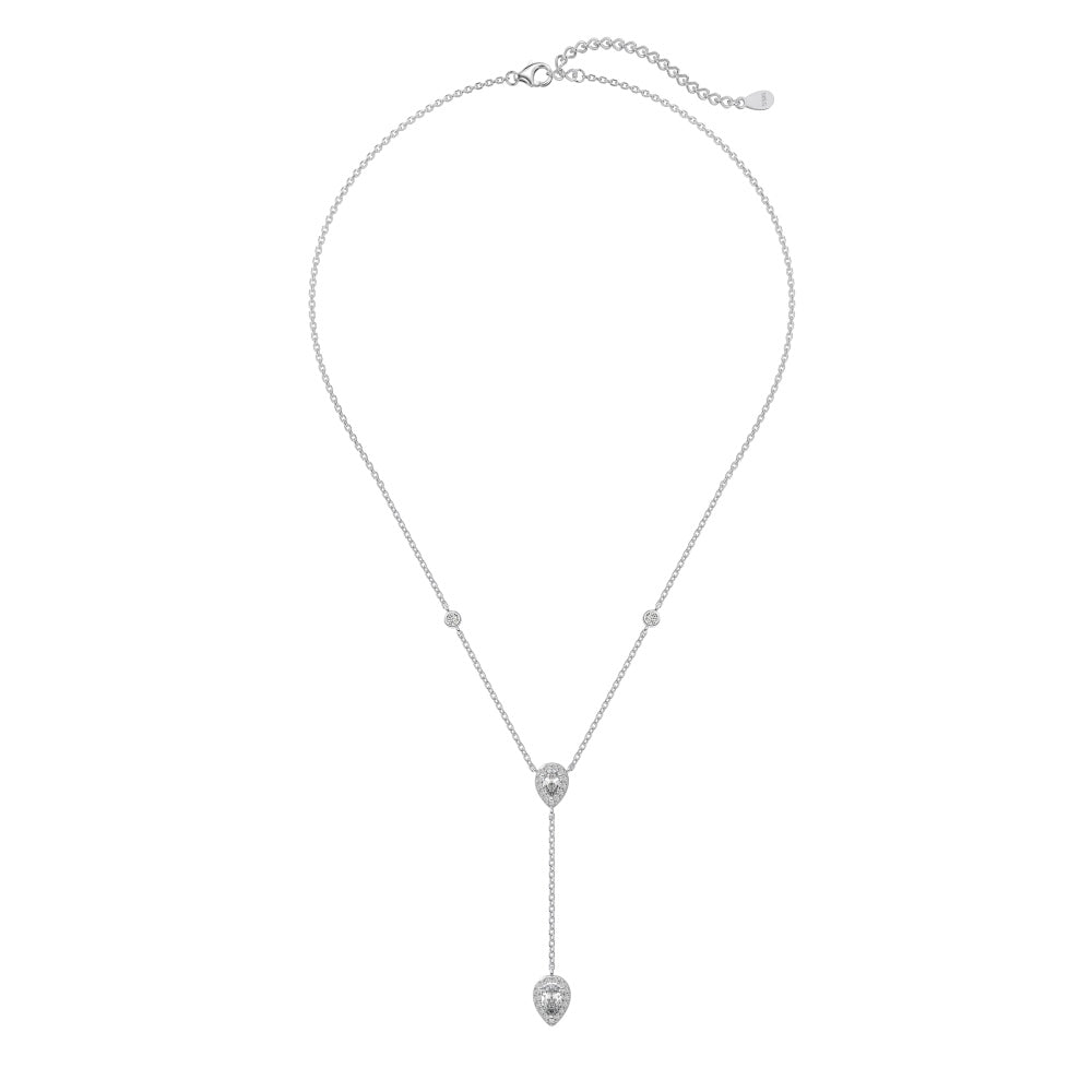 Women's Delicate Pendant Necklace, Pear Shape Zirconia & Round Zirconia Inlay, S925 with White Gold Plating
