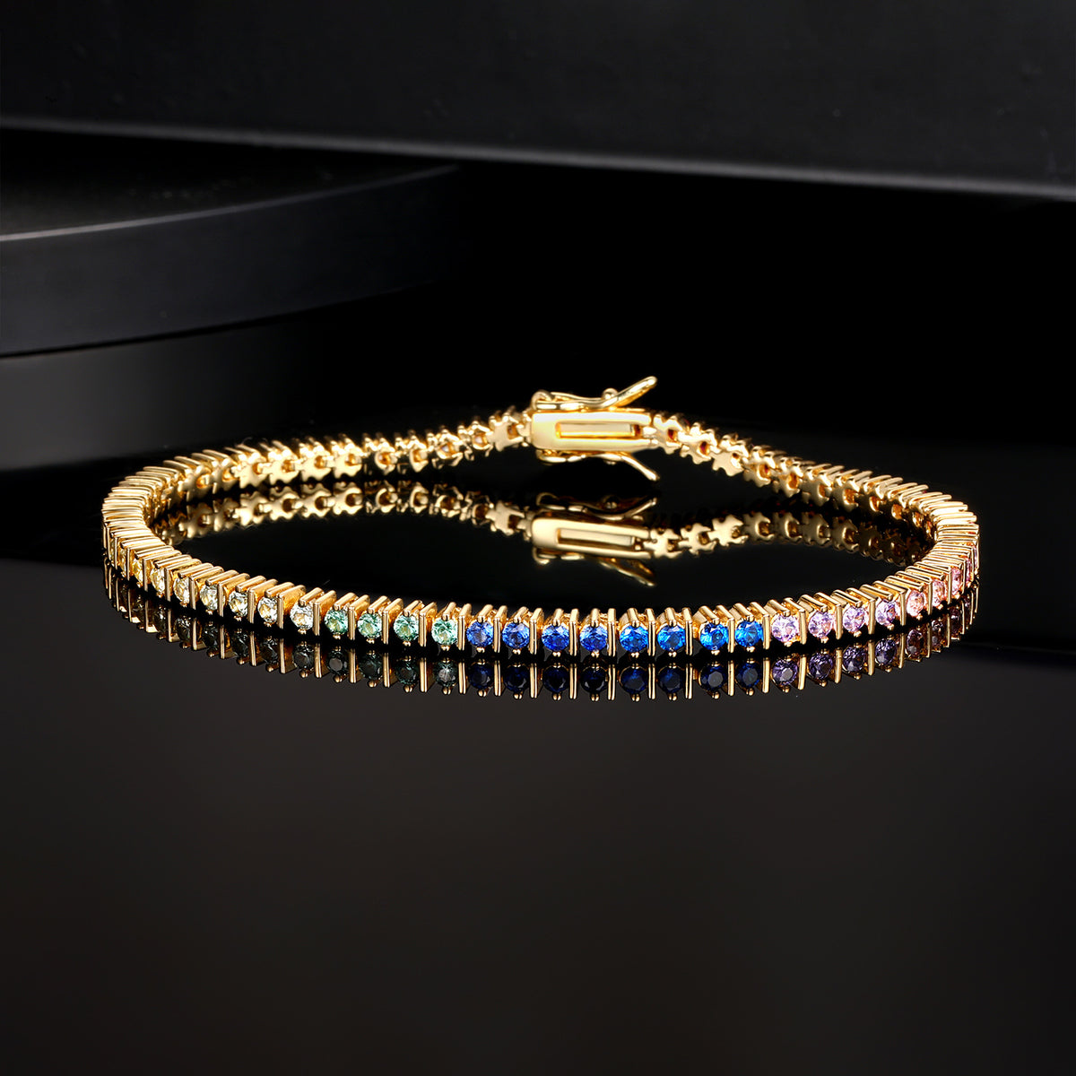 Women&Men's 2mm Round Gradient Colored Zircon Tennis Bracelet
