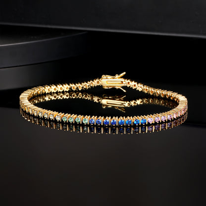 Women&Men's 2mm Round Gradient Colored Zircon Tennis Bracelet