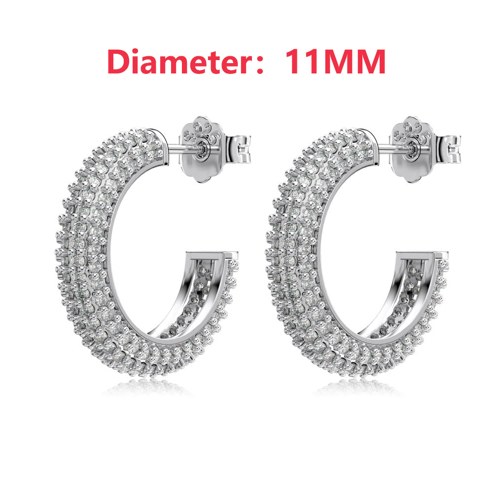 Women's Delicate11mm Round Huggie Earrings, Full Paved Round Zirconia, S925 with White Gold Plating