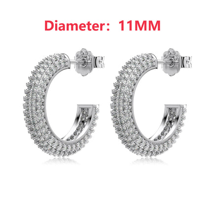 Women's Delicate11mm Round Huggie Earrings, Full Paved Round Zirconia, S925 with White Gold Plating
