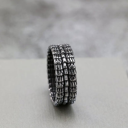 Vintage Solid Stainless Steel Slim Narrow Dragon Pattern Band Ring for Men
