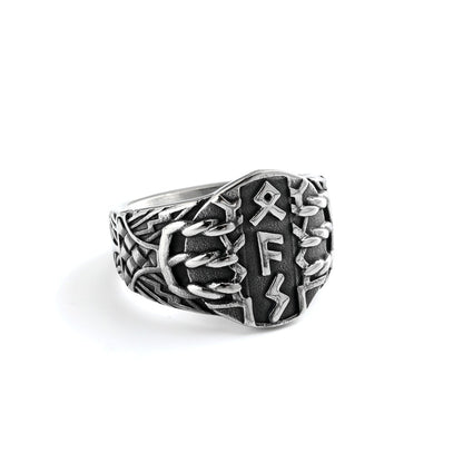 Vintage Solid Stainless Steel Viking Rune Shield Signet Ring for Men