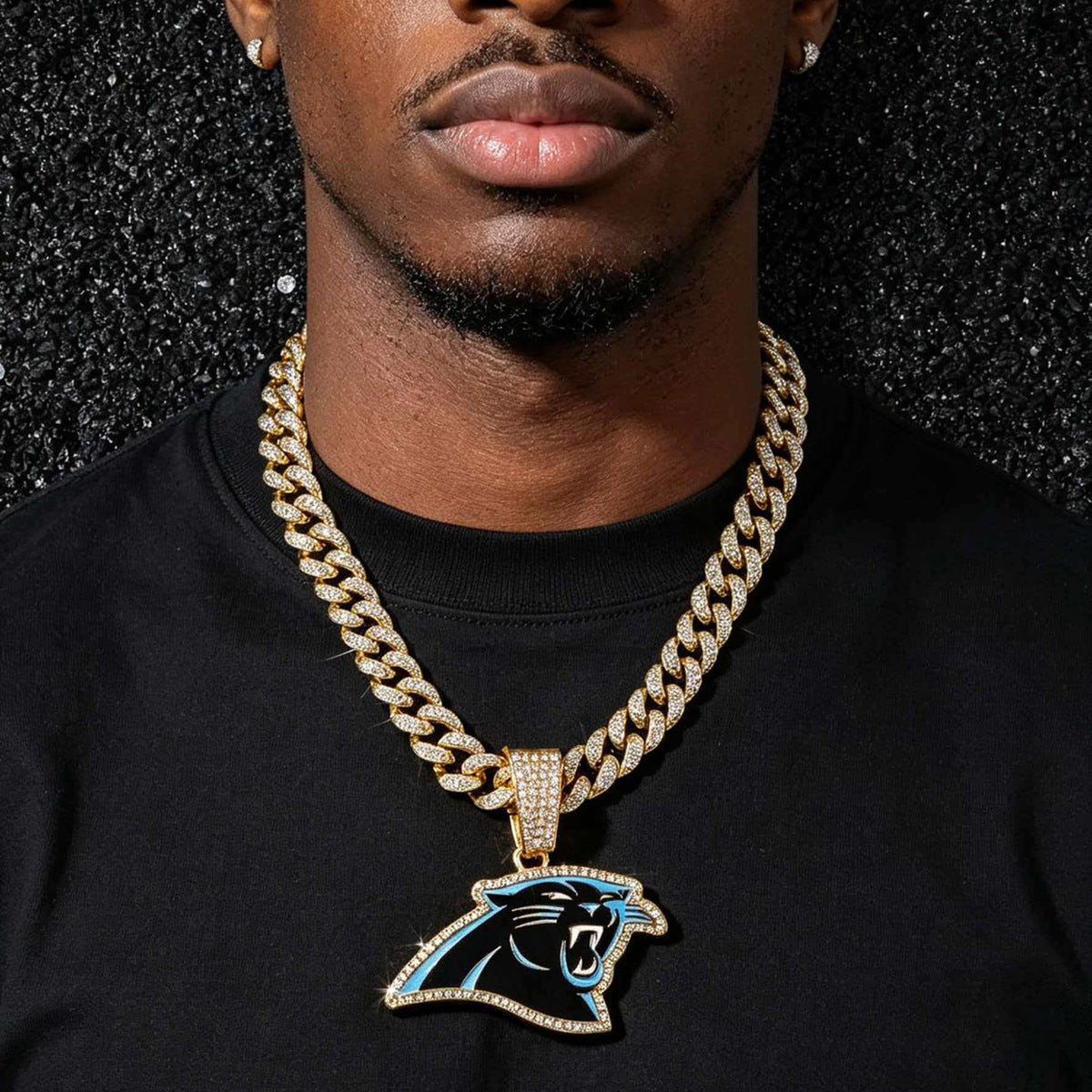 Hip-Hop Style Black Panther Football Team Logo Cuban Chain Pendant Necklace