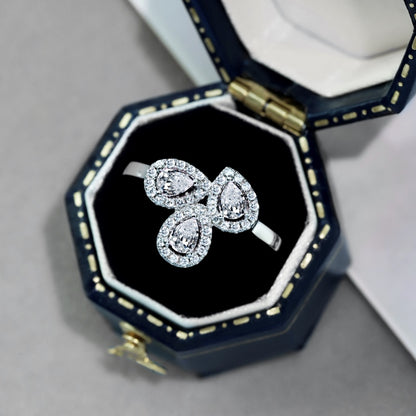 Women's Pear Shape Zirconia Overlapping Double Pear Design Ring, S925 with White Gold Plating