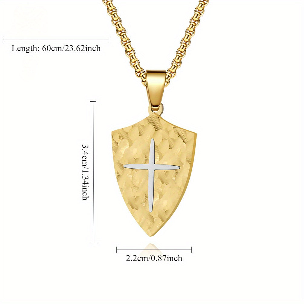 Vintage Bark-Patterned Shield Men's Pendant Necklace