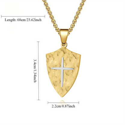 Vintage Bark-Patterned Shield Men's Pendant Necklace