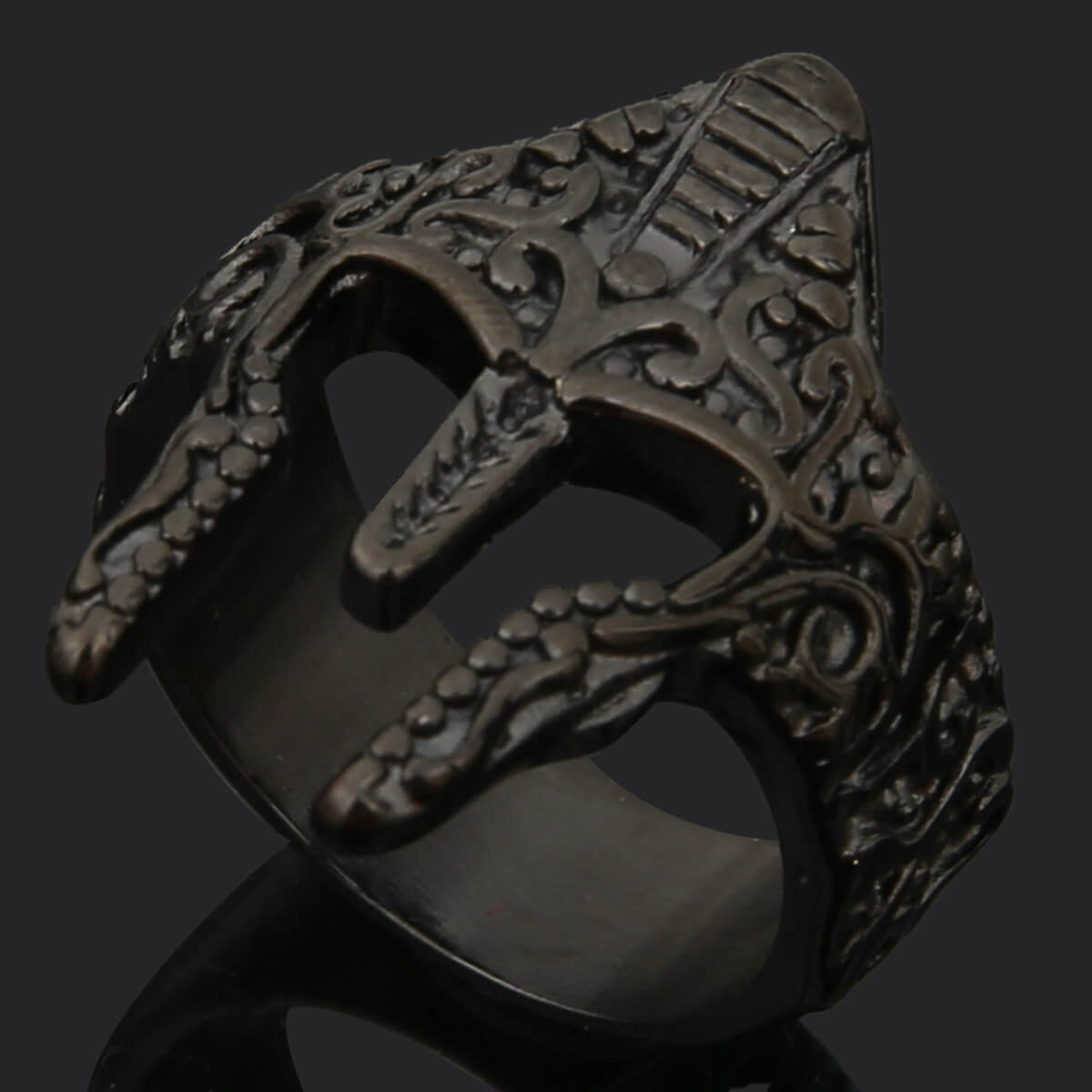 Vintage Solid Stainless Steel 3D Sparta Warrior Helmet Mask Band Ring for Men