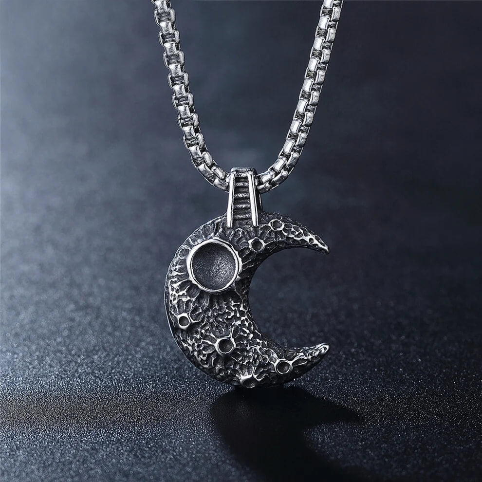 Men's Steel Textured Crescent Moon Pendant Necklace