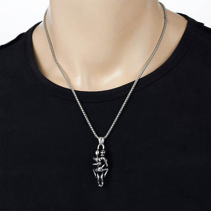 Men's Steel Hugging Skeleton Couple Pendant Necklace