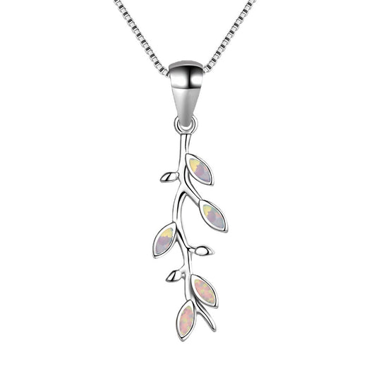 Personalized Leaf White  Opal Necklace
