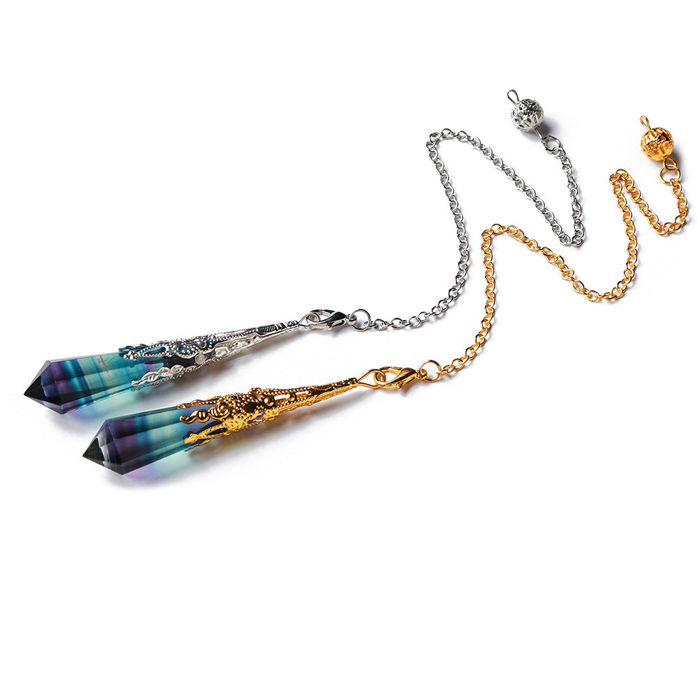 Vintage 6-Faceted Natural Rainbow Fluorite Crystal Spirit Pendulum