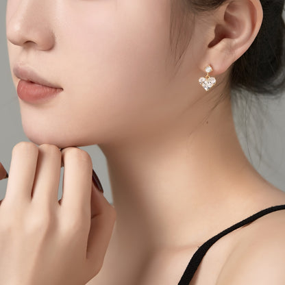 Women's Dangle Earrings, Clear Heart‑Shape Zirconia with Round Zirconia Accent, S925 with 18K Gold Plating