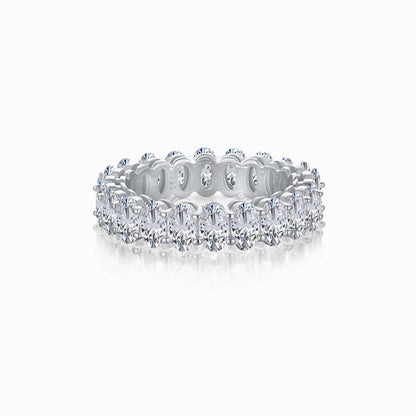 Women's Oval Egg Shape Claw Set Solitaire Cubic Zirconia Ring, S925 Silver with White Gold Plating Single Side Stones Ladies Ring