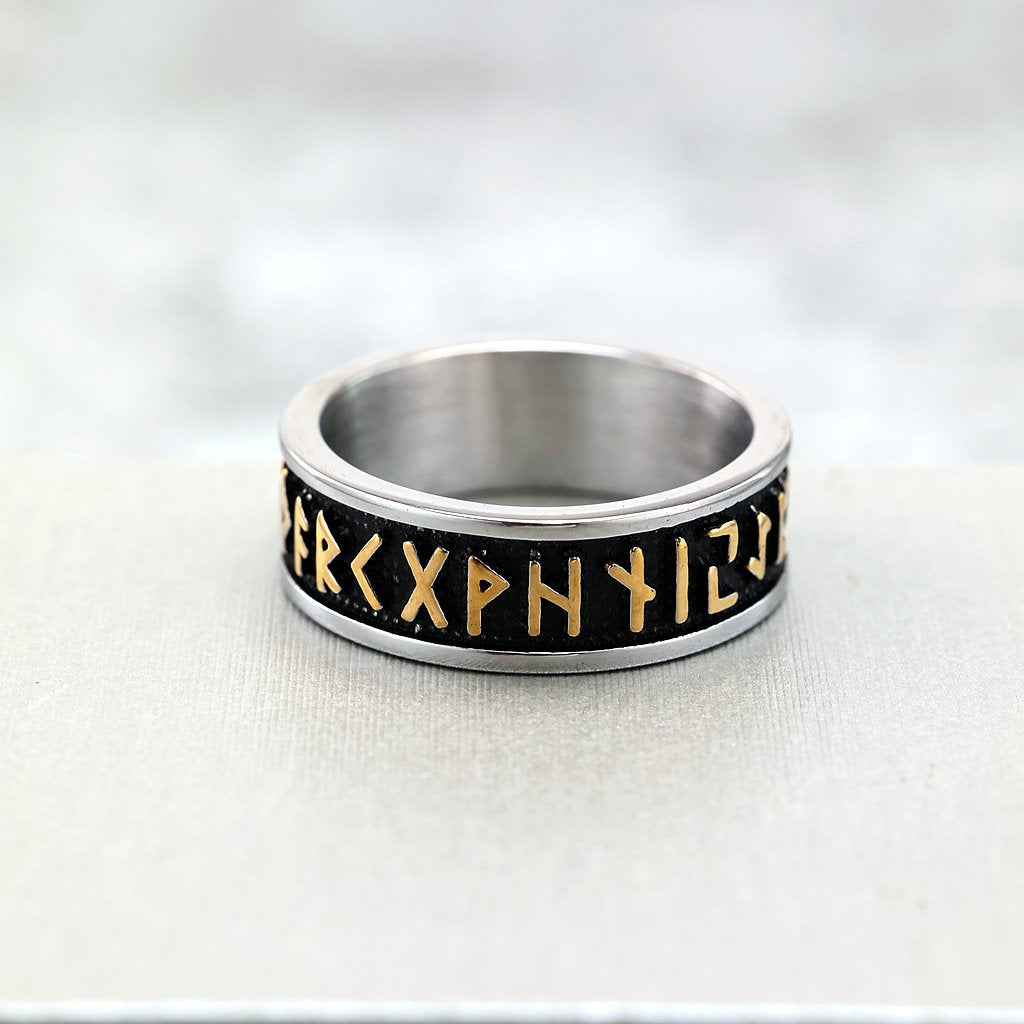Vintage Nordic Solid Stainless Steel Viking Rune Ring for Men