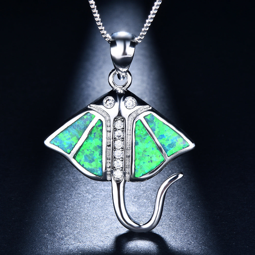Platinum blue Australian batfish pendant necklace