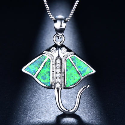 Platinum blue Australian batfish pendant necklace