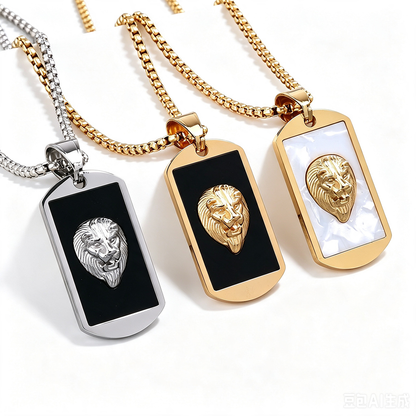 Vintage Stainless Steel Lion Dog Tag Pendant Necklace for Men