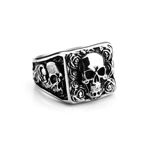 Vintage Solid Stainless Steel Punk Halloween Skull Ring for Men