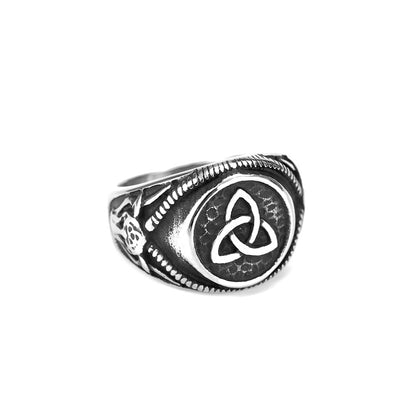 Vintage Nordic Hollow Stainless Steel Viking Celtic Knot Band Ring for Men
