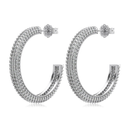 Women's Delicate 20 mm Round Huggie Earrings, Full Paved Round Zirconia, S925 with White Gold Plating