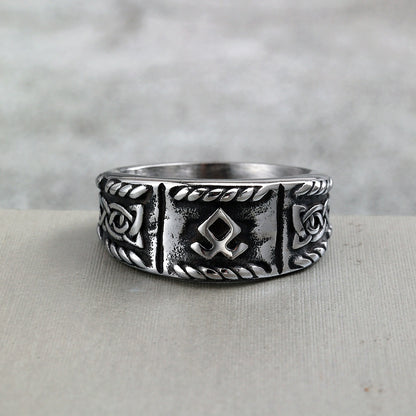 Vintage Solid Stainless Steel Viking Rune Round Ring for Men