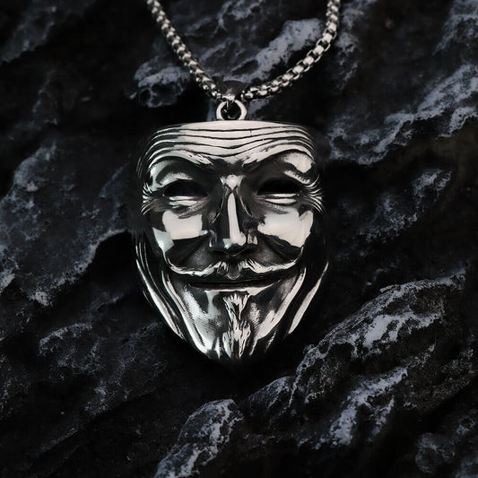 Vintage Stainless Steel Men's Movie Mask Pendant Necklace for Men