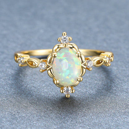 Women's Gold Plated Oval Opal With Zirconia ring