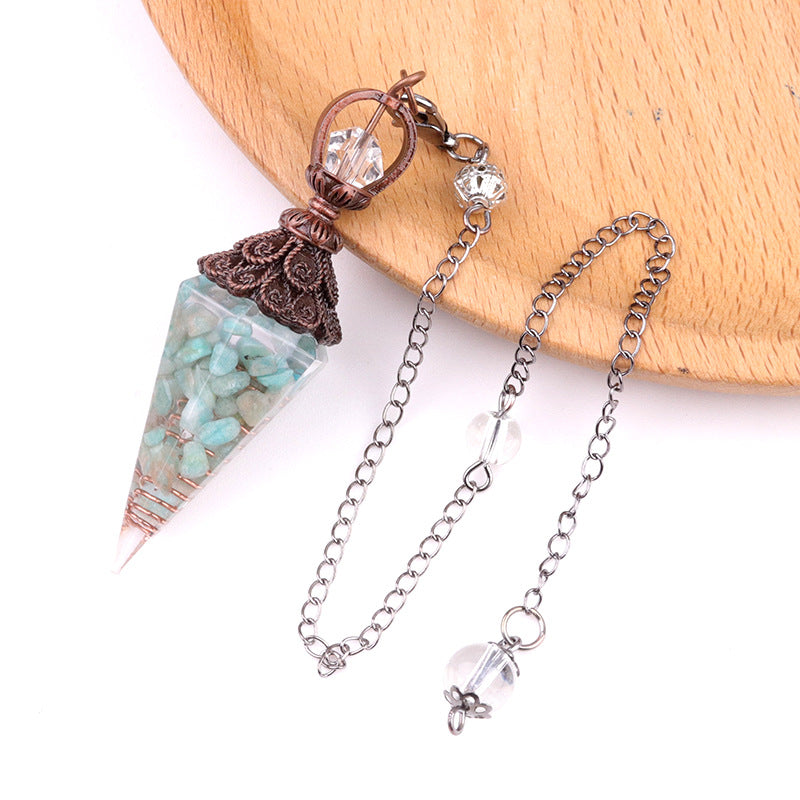 Antique copper crystal semi-precious stone multi-colored gravel resin spirit pendulum