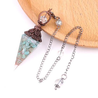 Antique copper crystal semi-precious stone multi-colored gravel resin spirit pendulum
