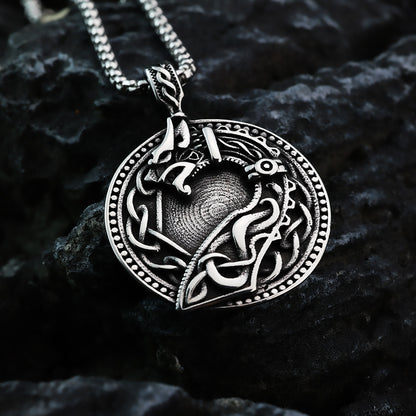 Men's Steel Celtic Dragon Round Pendant Necklace