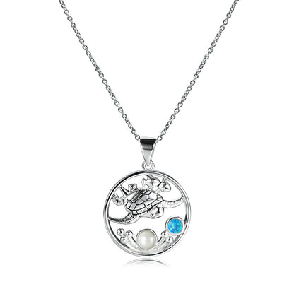 White pearl and blue Australian tortoise necklace